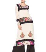 White printed georgette kurta &-sets