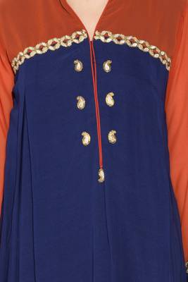 Navy-blue embroidered georgette kurta &-sets 5