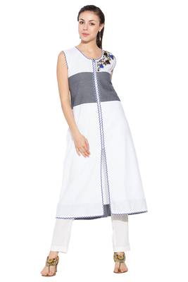 White embroidered cotton kurta &-sets 1