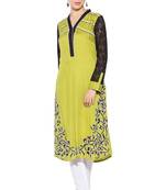 Green embroidered cotton kurta &-sets