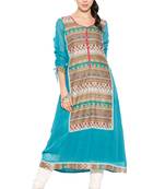 Blue printed georgette kurta &-sets