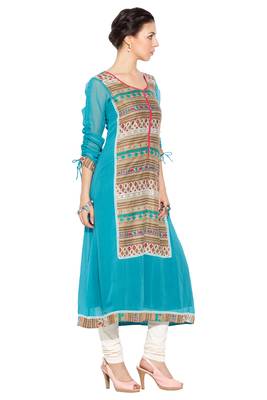 Blue printed georgette kurta &-sets 3