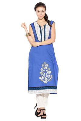 Blue embroidered cotton kurta &-sets 1