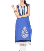 Blue embroidered cotton kurta &-sets