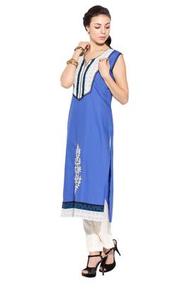 Blue embroidered cotton kurta &-sets 2