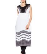 White embroidered cotton kurta &-sets