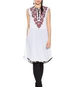 White embroidered cotton kurta &-sets