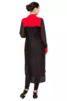 Red embroidered cotton kurta &-sets