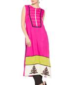 Pink embroidered cotton kurta &-sets