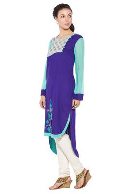 Purple embroidered cotton kurta &-sets 2