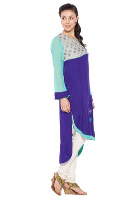 Purple embroidered cotton kurta &-sets 3