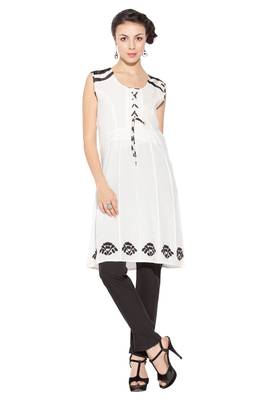 White embroidered cotton kurta &-sets 1