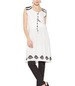 White embroidered cotton kurta &-sets