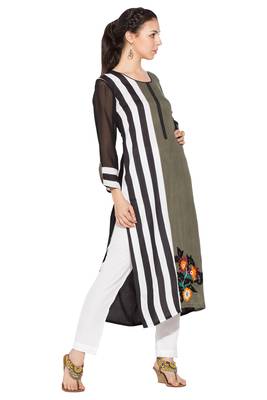 Grey embroidered cotton kurta &-sets 3