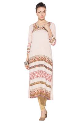 Beige embroidered cotton kurta &-sets 1