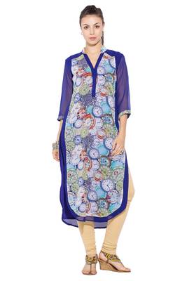 Blue printed georgette kurta-sets 1