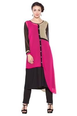 Pink woven georgette kurta &-sets 1