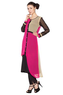 Pink woven georgette kurta &-sets 2