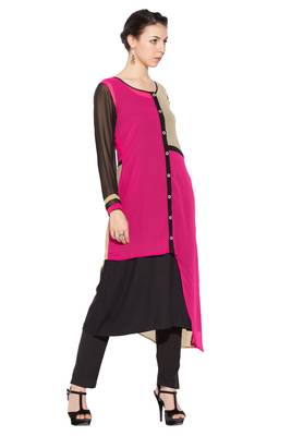 Pink woven georgette kurta &-sets 3