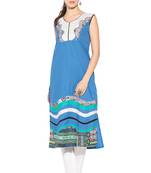 Blue embroidered cotton kurta &-sets