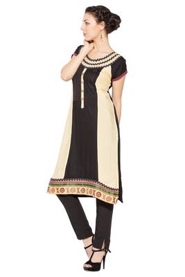 Black embroidered cotton kurta &-sets 2