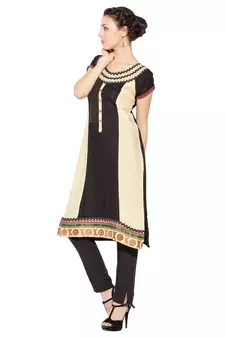 Black embroidered cotton kurta &-sets