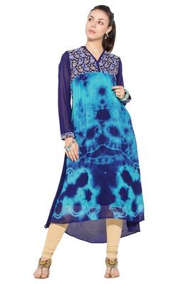 Blue embroidered georgette kurta &-sets 1