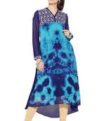 Blue embroidered georgette kurta &-sets