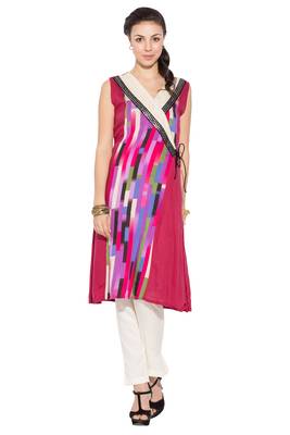 Pink printed cotton kurta &-sets 1
