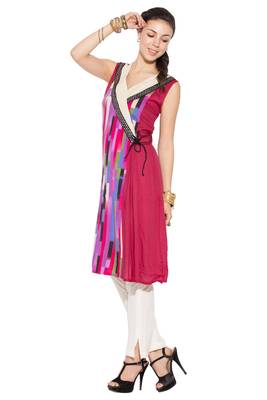 Pink printed cotton kurta &-sets 2