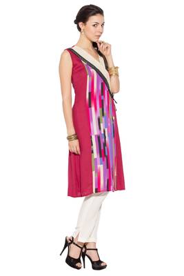 Pink printed cotton kurta &-sets 3