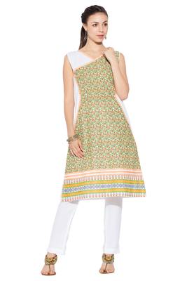 Green printed cotton kurta &-sets 1