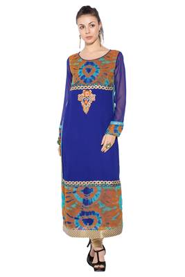 Blue embroidered georgette kurta &-sets 1