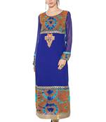 Blue embroidered georgette kurta &-sets