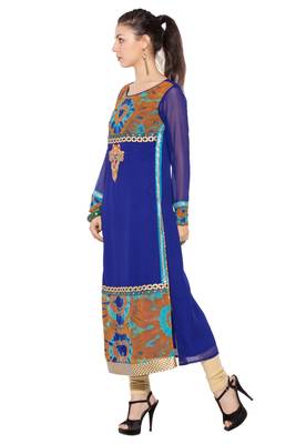Blue embroidered georgette kurta &-sets 2