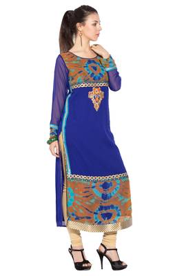 Blue embroidered georgette kurta &-sets 3