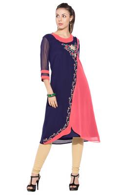 Blue embroidered georgette kurta &-sets 1