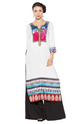 White embroidered cotton kurta &-sets 1