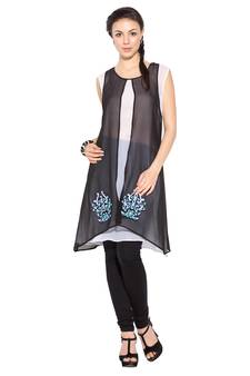 Black embroidered georgette kurta &-sets