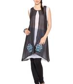 Black embroidered georgette kurta &-sets
