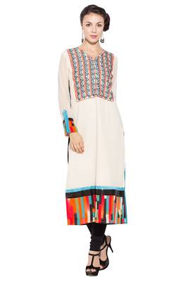 White embroidered georgette kurta &-sets 1