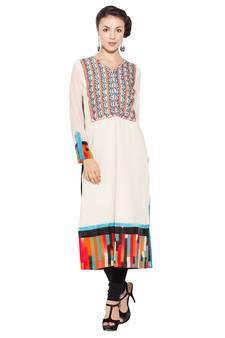 White embroidered georgette kurta &-sets