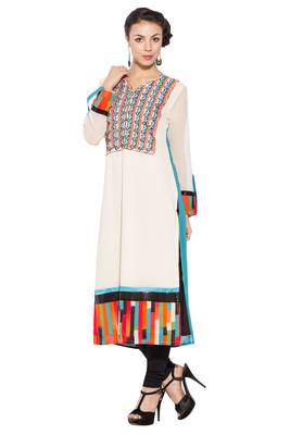 White embroidered georgette kurta &-sets 2