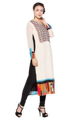 White embroidered georgette kurta &-sets 3