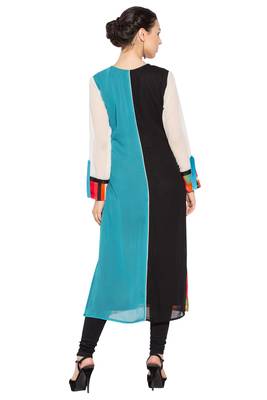 White embroidered georgette kurta &-sets 4