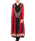 Black embroidered georgette kurta &-sets