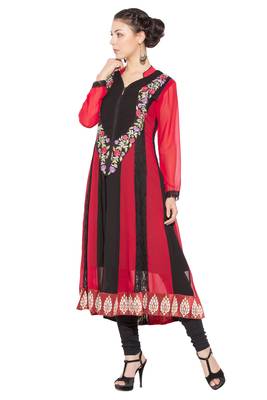 Black embroidered georgette kurta &-sets 2
