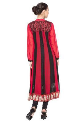 Black embroidered georgette kurta &-sets 4