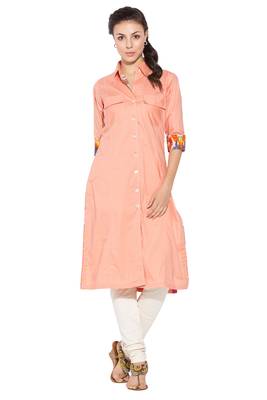 Peach plain cotton kurta &-sets 1