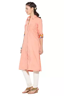Peach plain cotton kurta &-sets